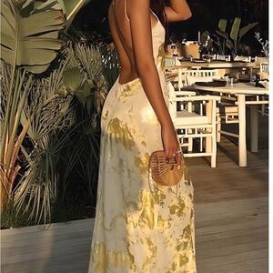 Glamorous Backless Gold and Cream Dress